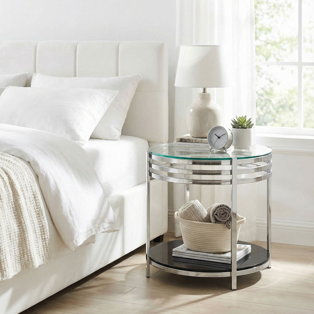 Lavia Contemporary Two Tier Round Glass End Table
