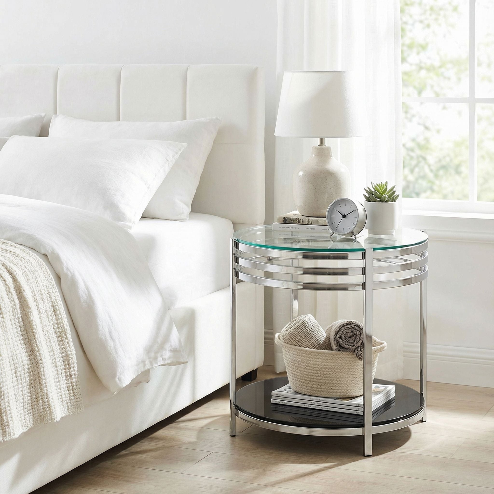 Lavia Contemporary Two Tier Round Glass End Table