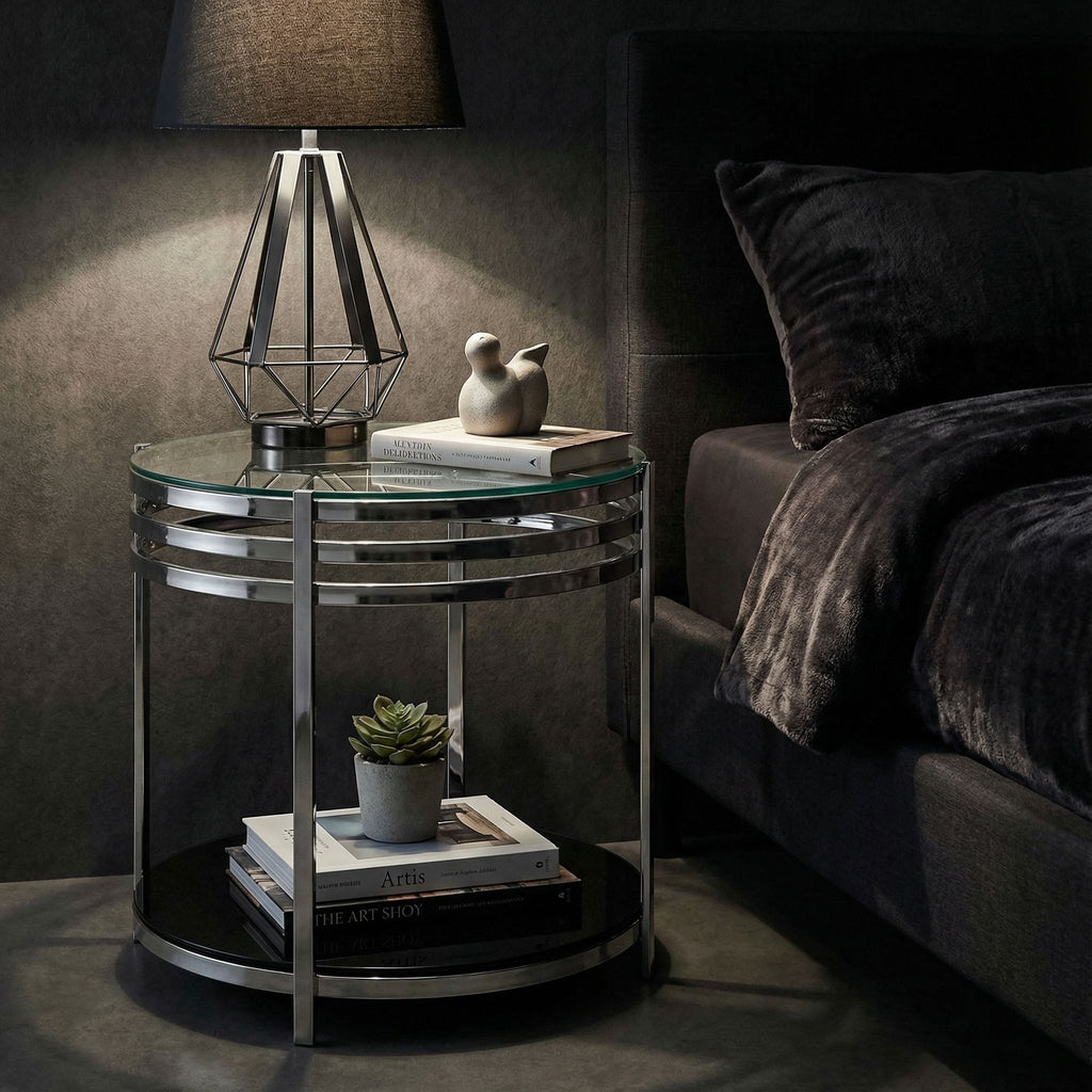 Lavia Contemporary Two Tier Round Glass End Table