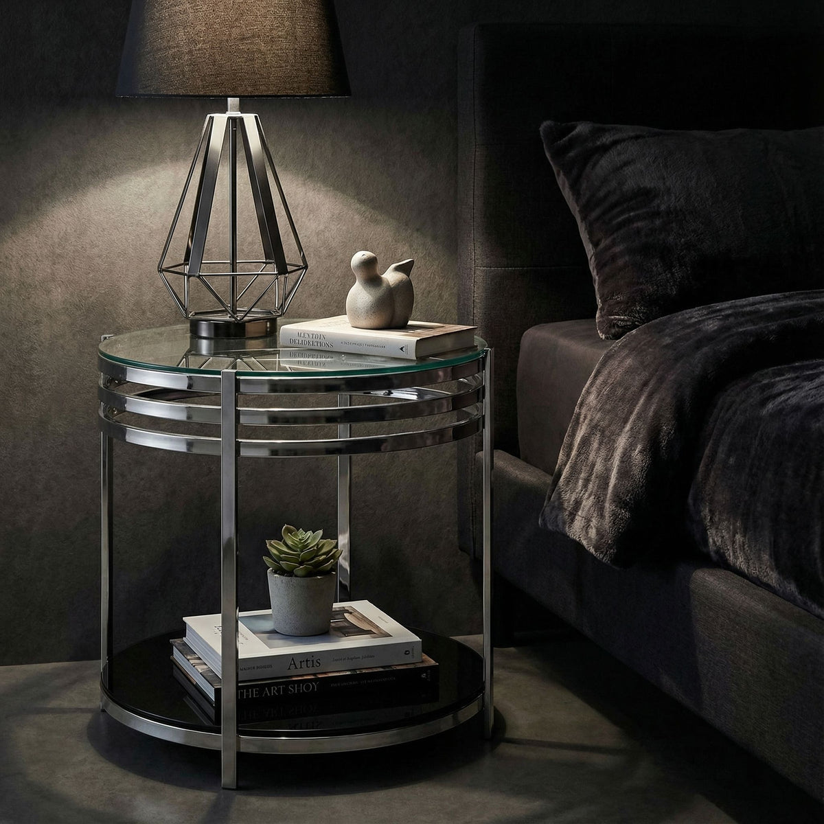 Lavia Contemporary Two Tier Round Glass End Table