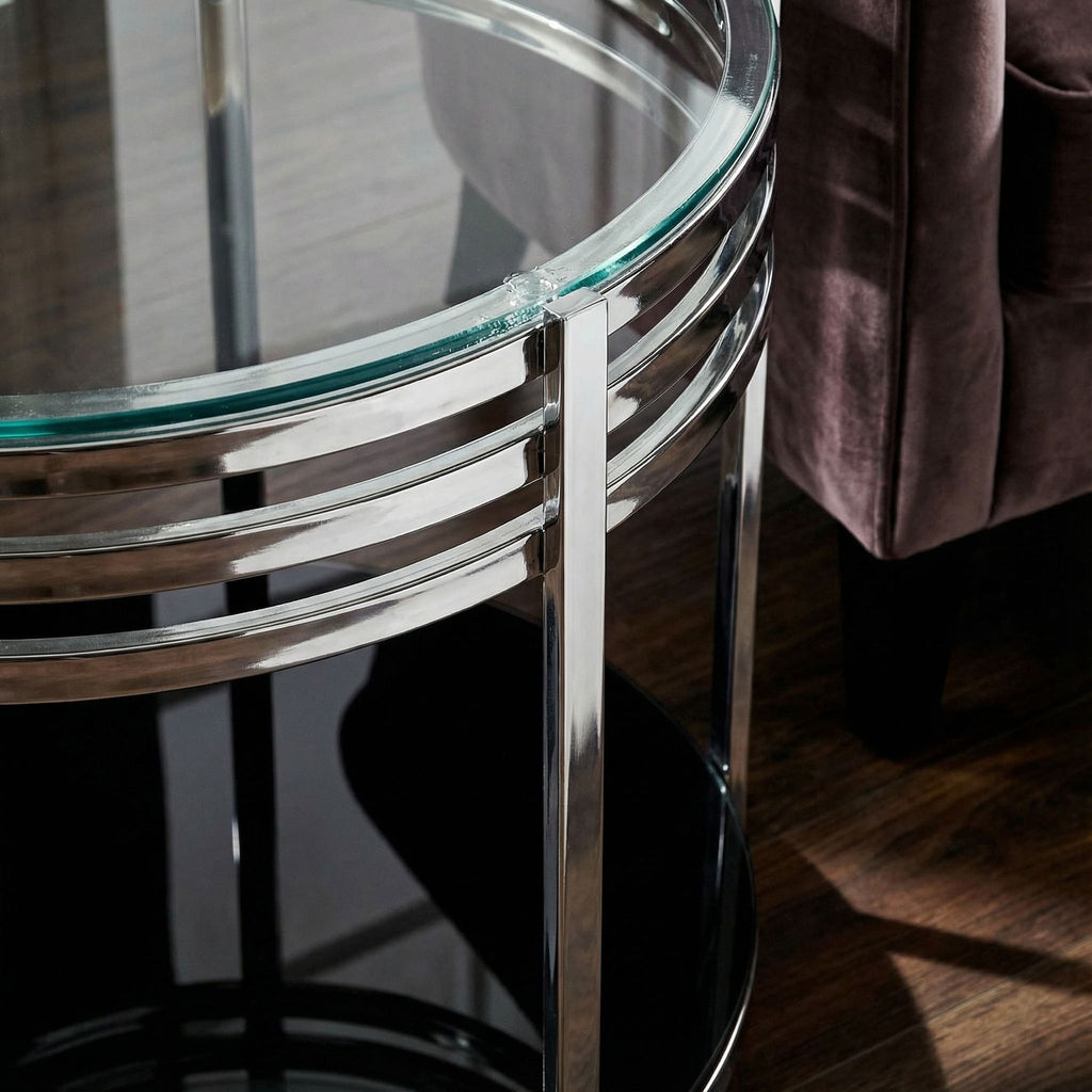 Lavia Contemporary Two Tier Round Glass End Table