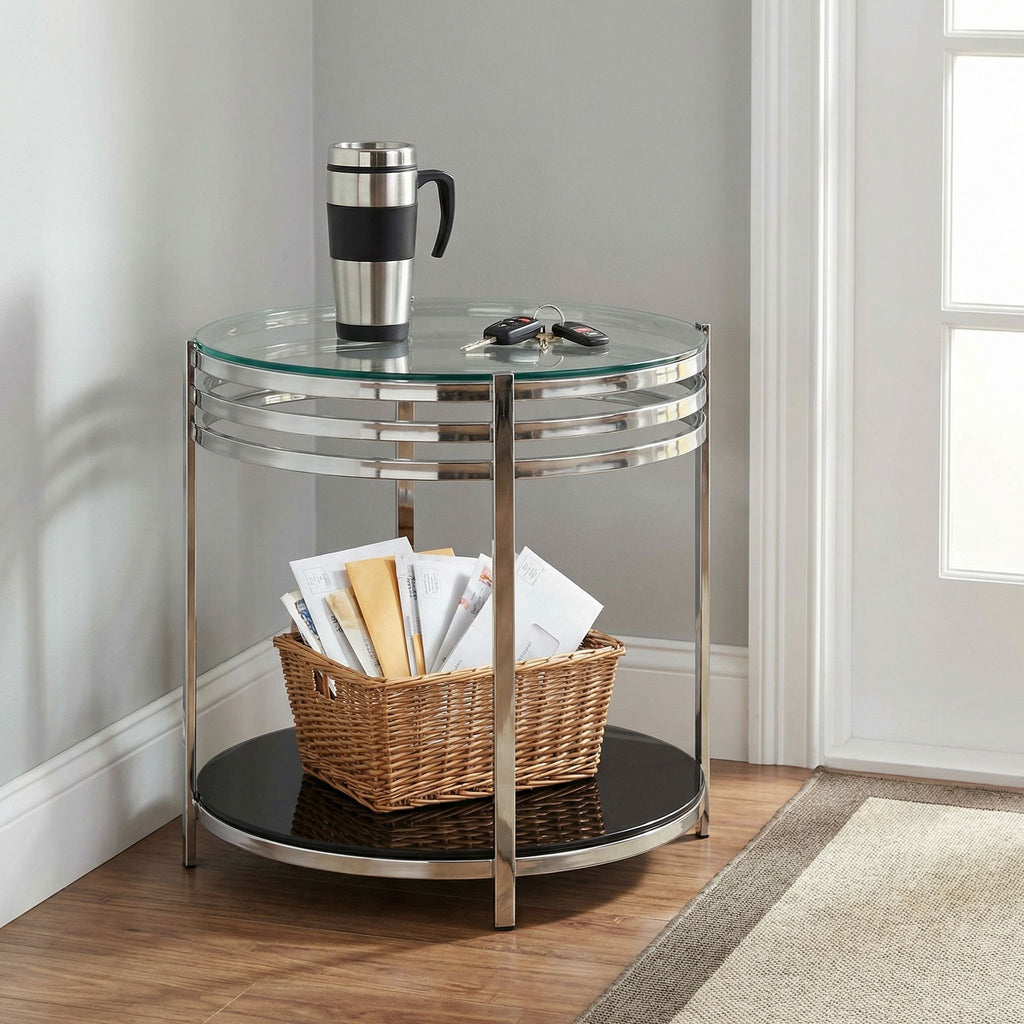 Lavia Contemporary Two Tier Round Glass End Table