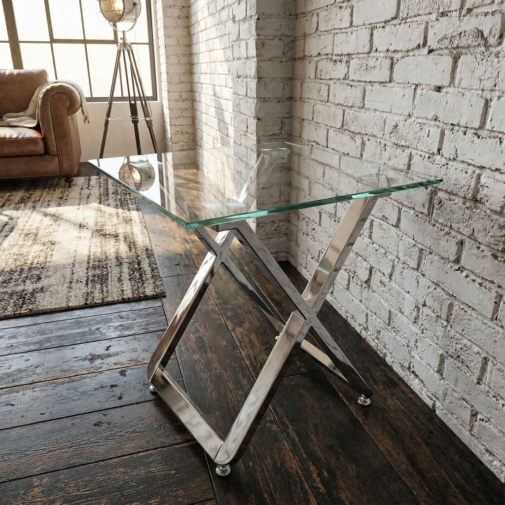 Axe Clear Glass and Metal Square End Table