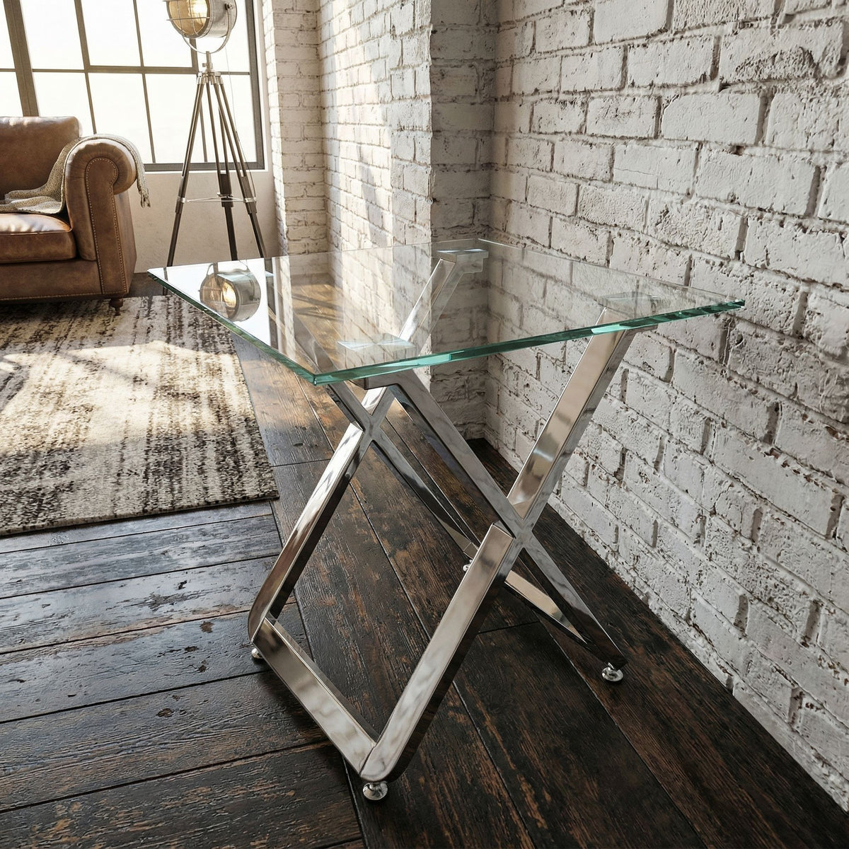 Axe Clear Glass and Metal Square End Table