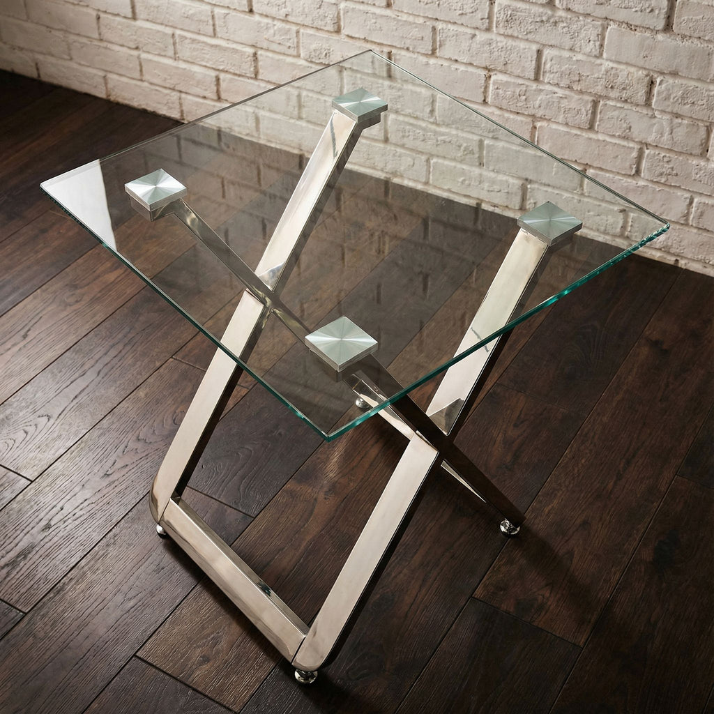 Axe Clear Glass and Metal Square End Table