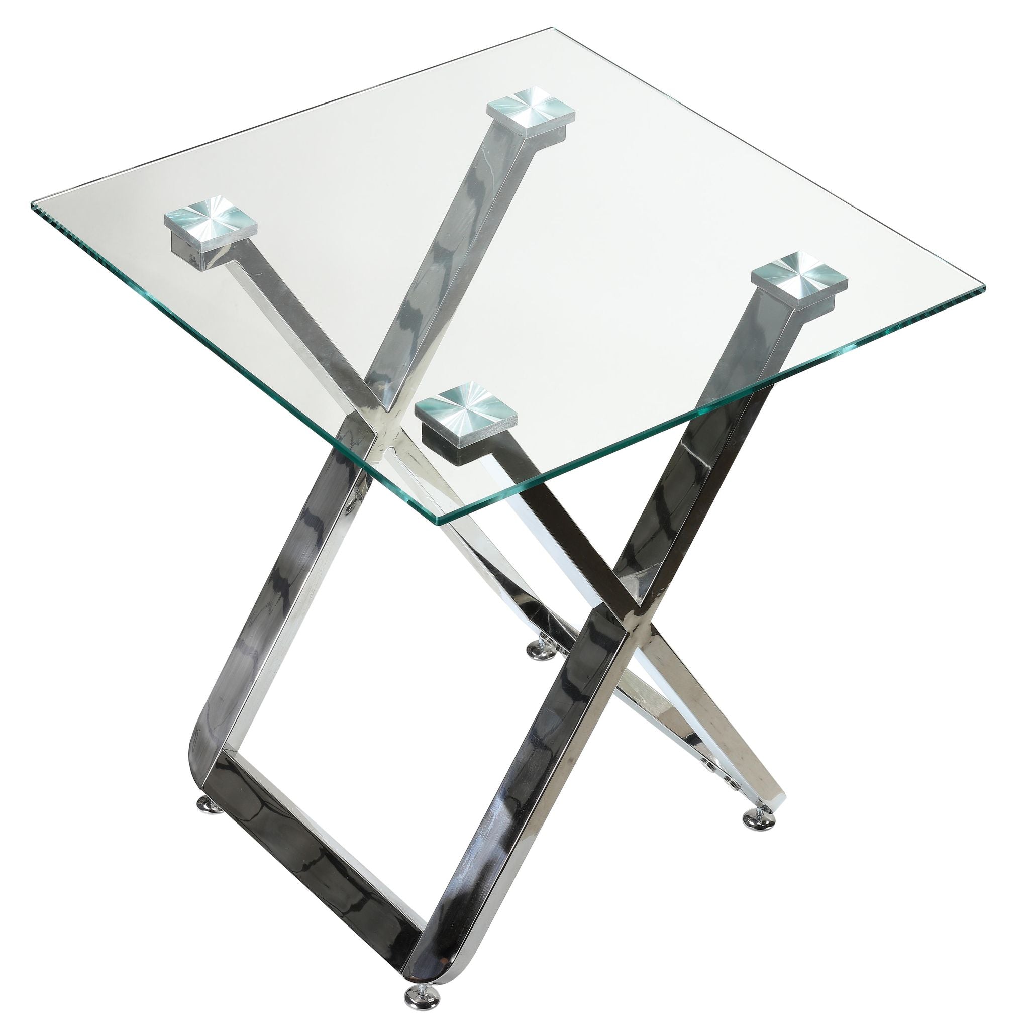 Axe Clear Glass and Metal Square End Table