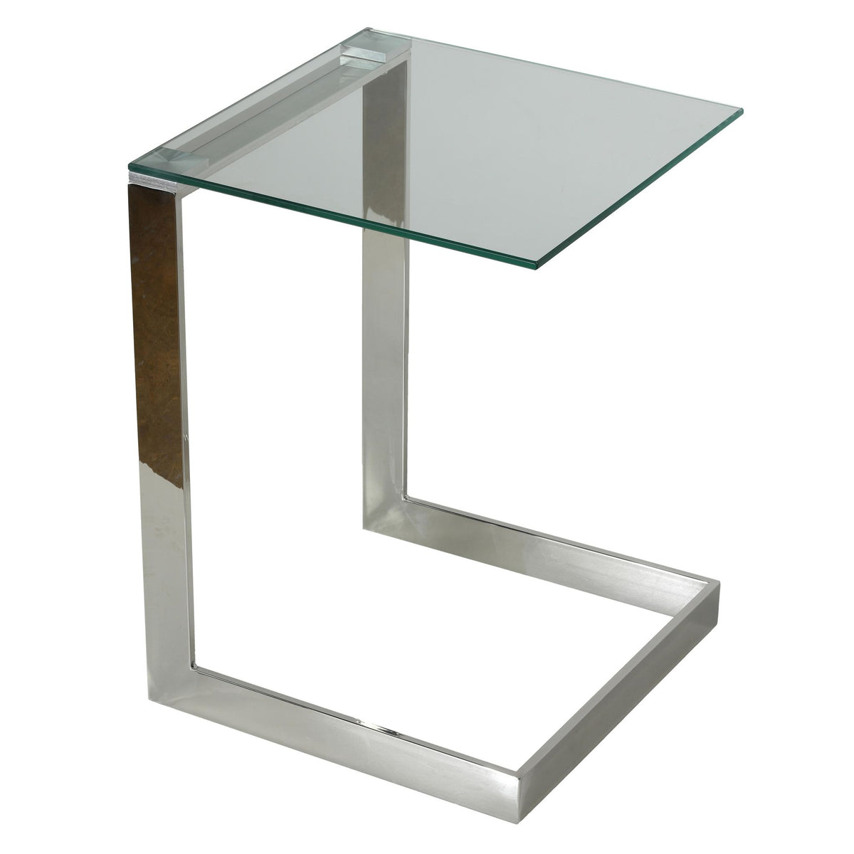 Zulu End Table, Stainless Steel with Glass Top, C Shape, 22" High