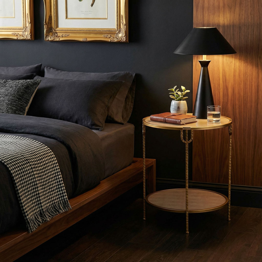 Cortesi Home Viper Accent Table,Metal End Table Round with Glass Shelf, Gold