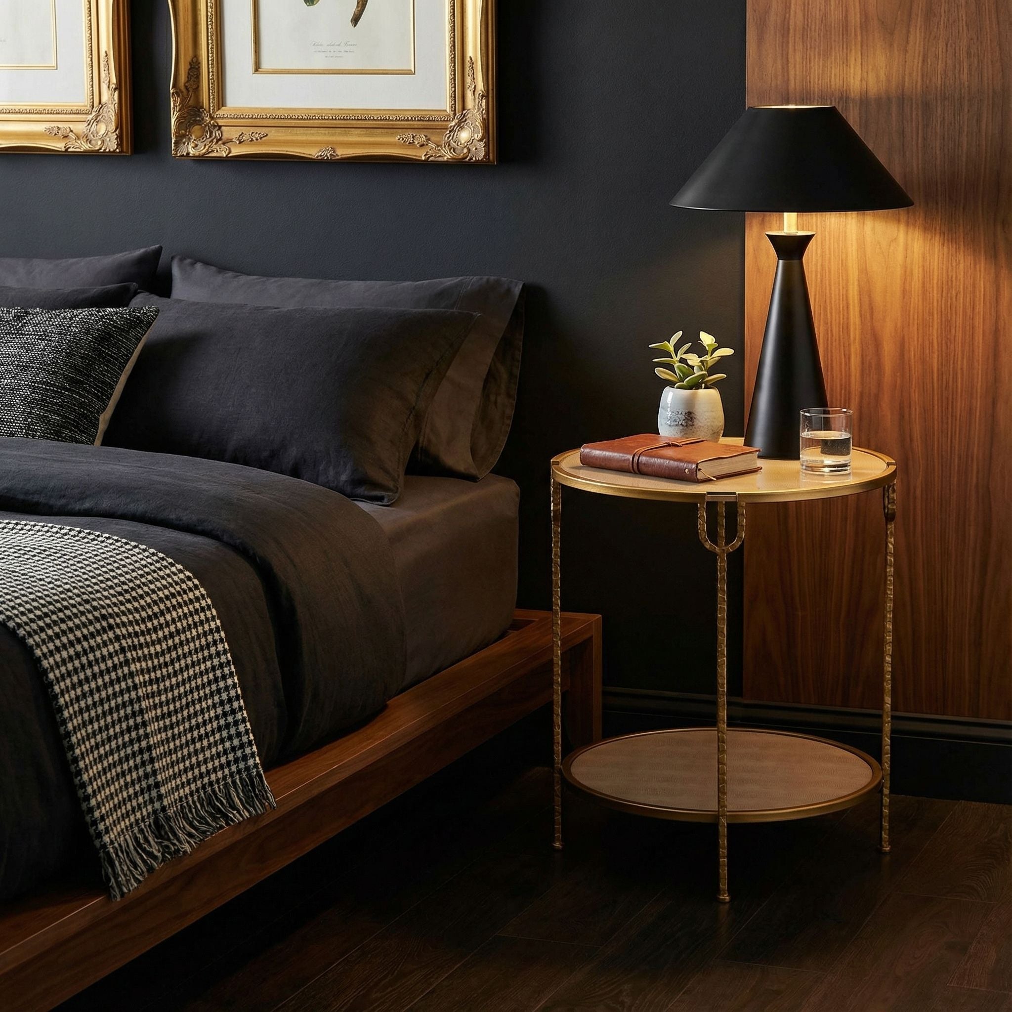 Cortesi Home Viper Accent Table,Metal End Table Round with Glass Shelf, Gold