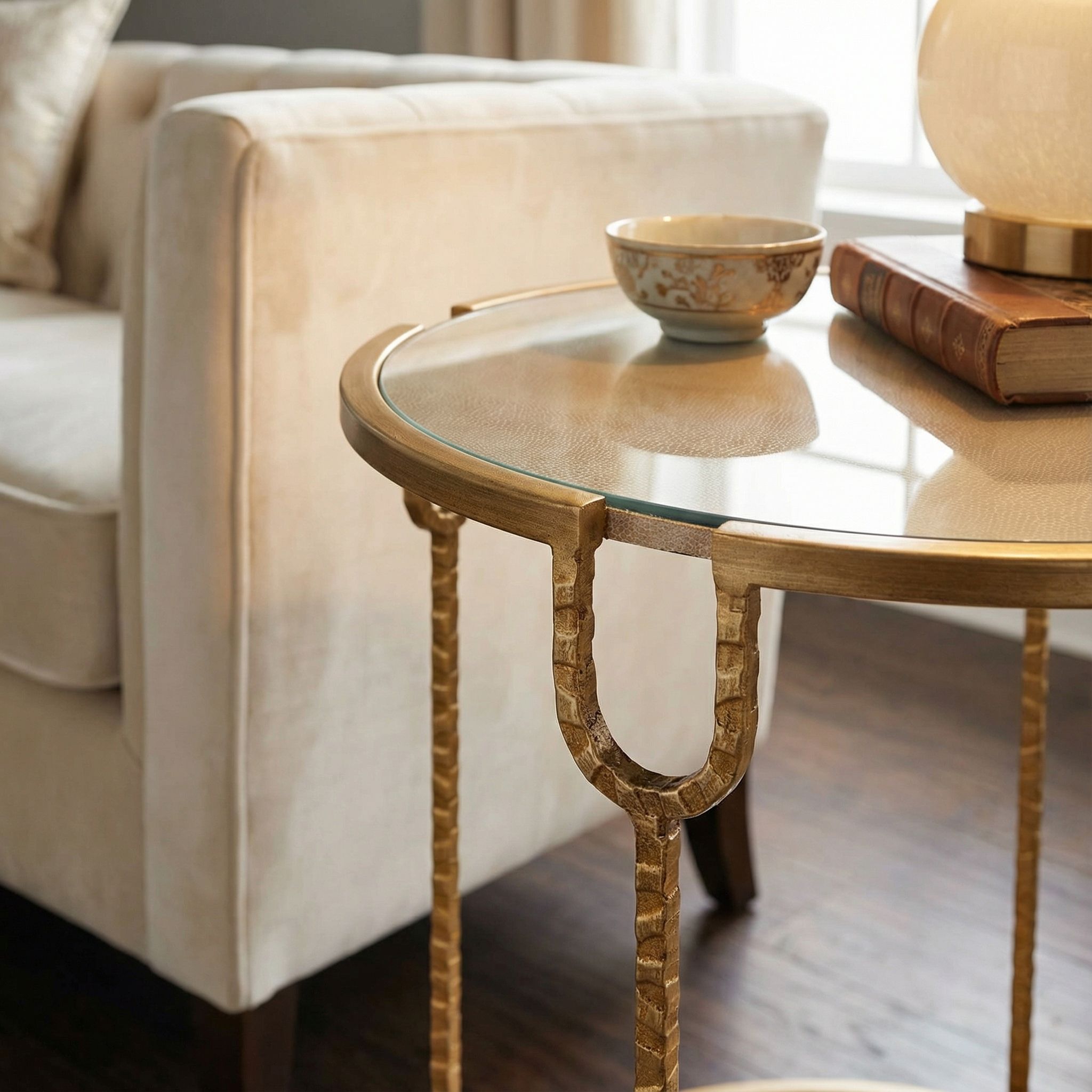 Cortesi Home Viper Accent Table,Metal End Table Round with Glass Shelf, Gold