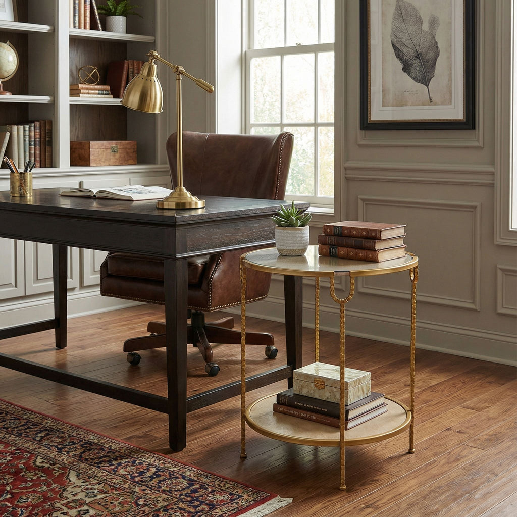 Cortesi Home Viper Accent Table,Metal End Table Round with Glass Shelf, Gold