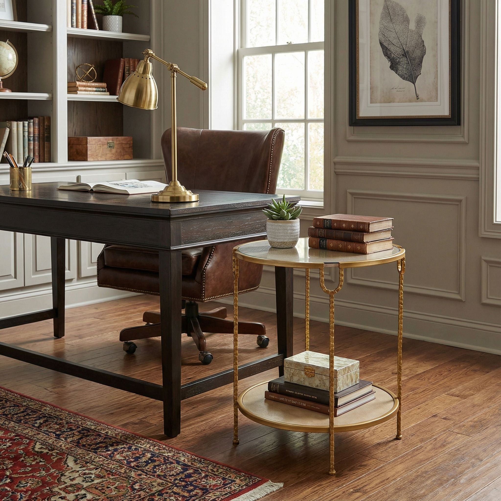 Cortesi Home Viper Accent Table,Metal End Table Round with Glass Shelf, Gold