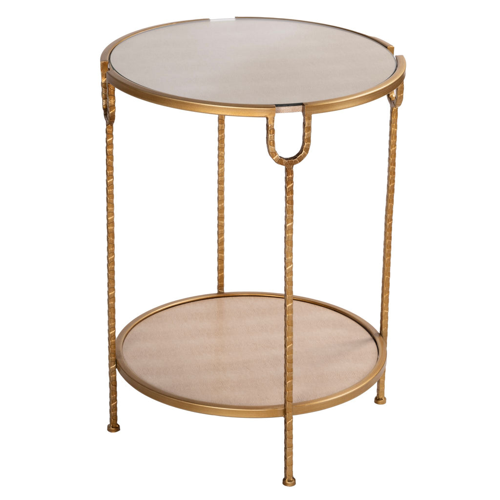 Cortesi Home Viper Accent Table,Metal End Table Round with Glass Shelf, Gold