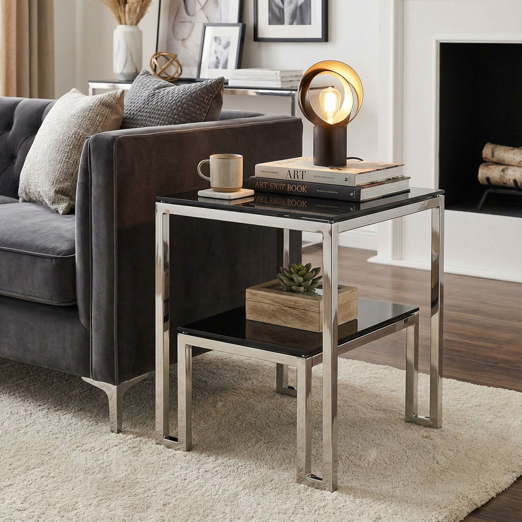 Cortesi Home Adina Contemporary Two Tier Black Glass End Table