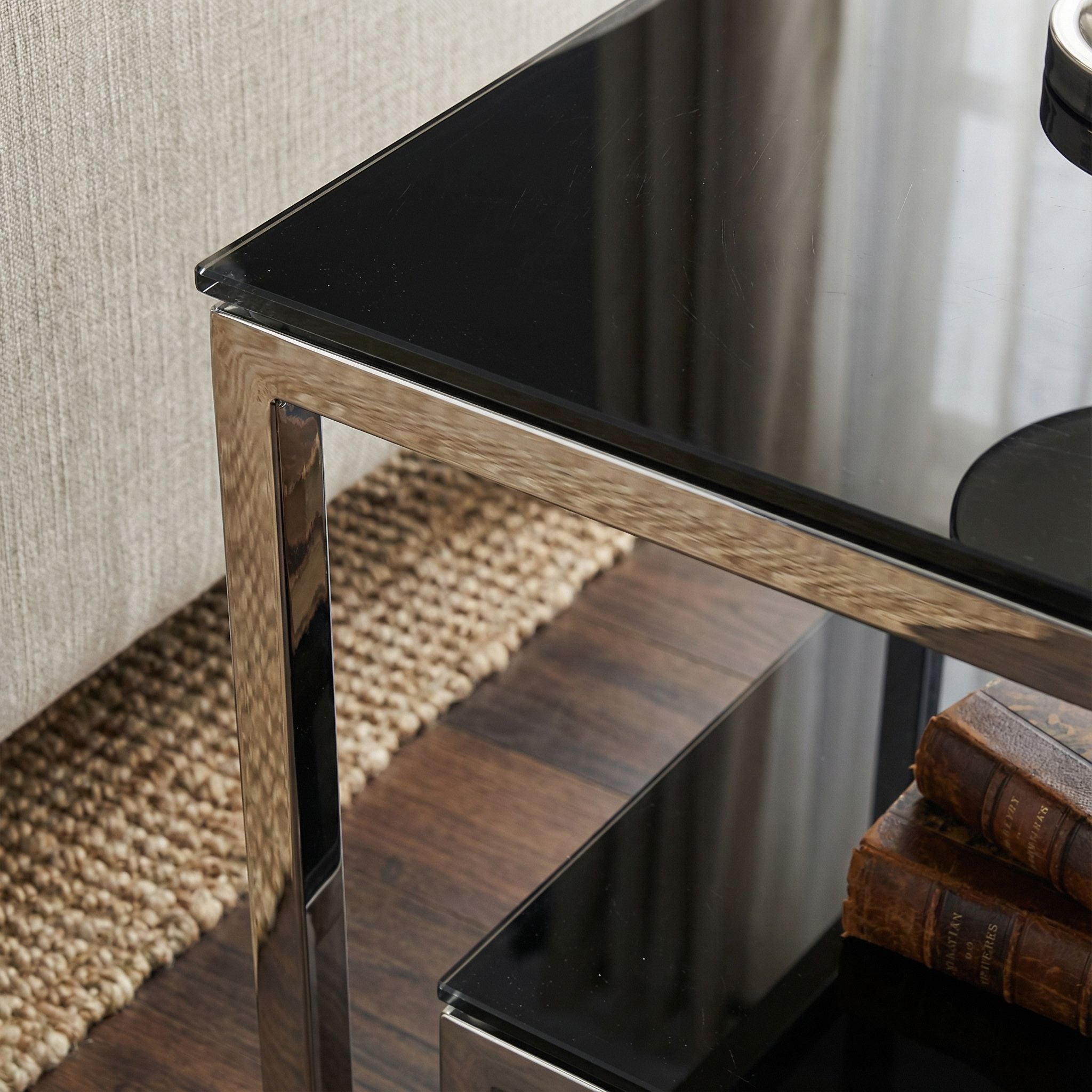 Cortesi Home Adina Contemporary Two Tier Black Glass End Table
