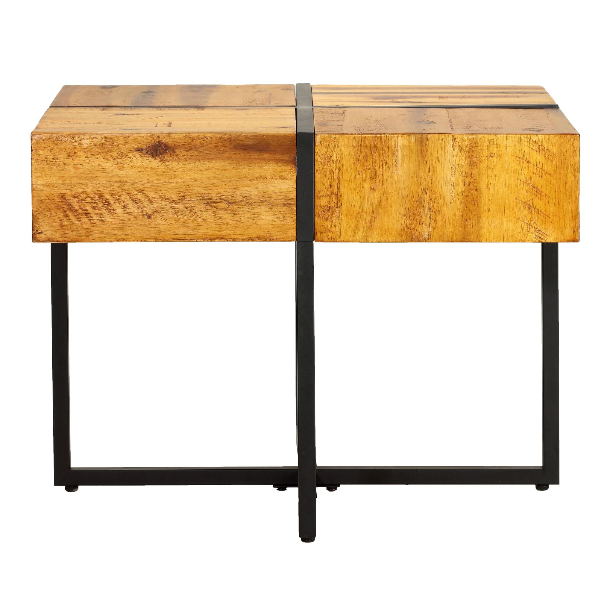 Landon End Table, Solid Wood with Black Metal Frame