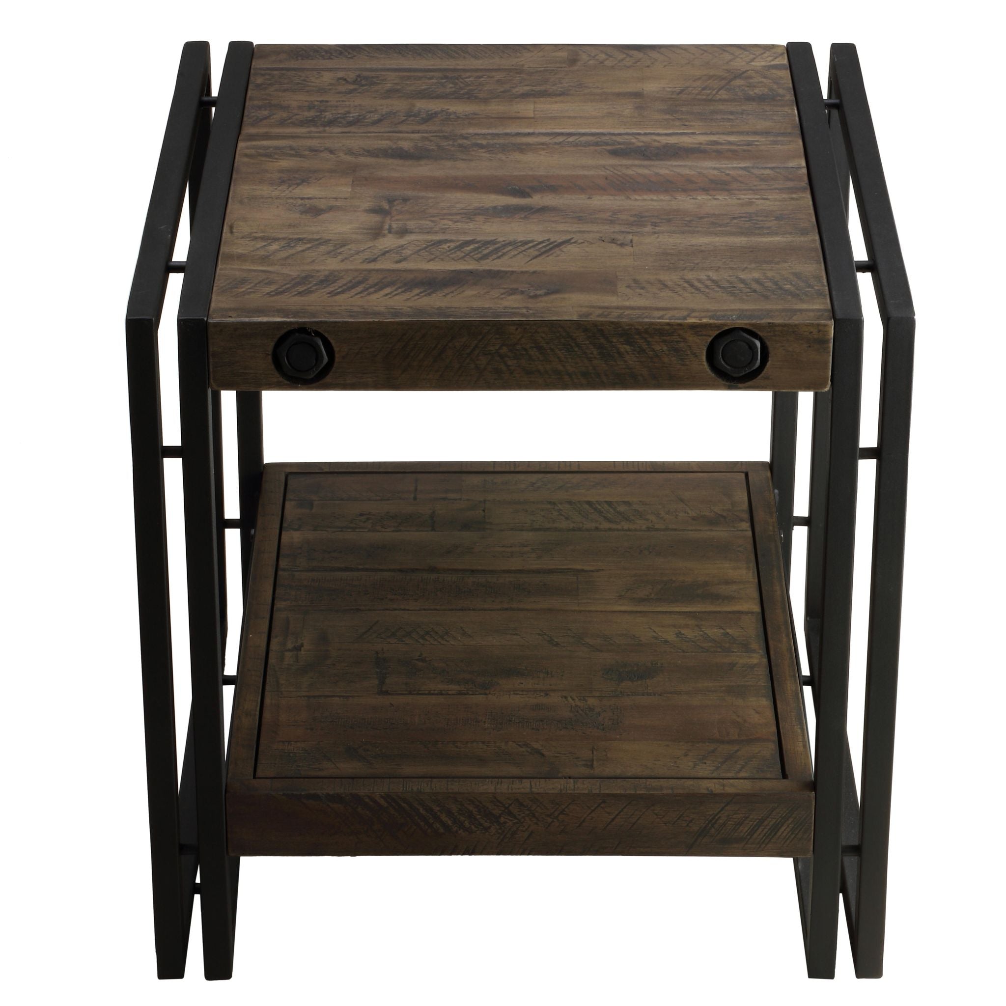 Penni End Table, Solid Wood with Black Metal Frame, Dark Grey