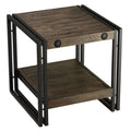 Penni End Table, Solid Wood with Black Metal Frame, Dark Grey