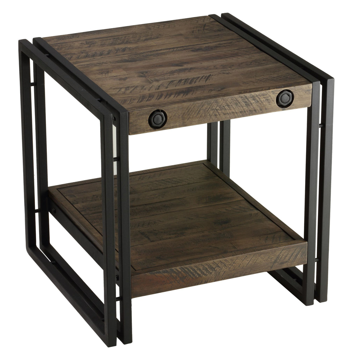 Penni End Table, Solid Wood with Black Metal Frame, Dark Grey