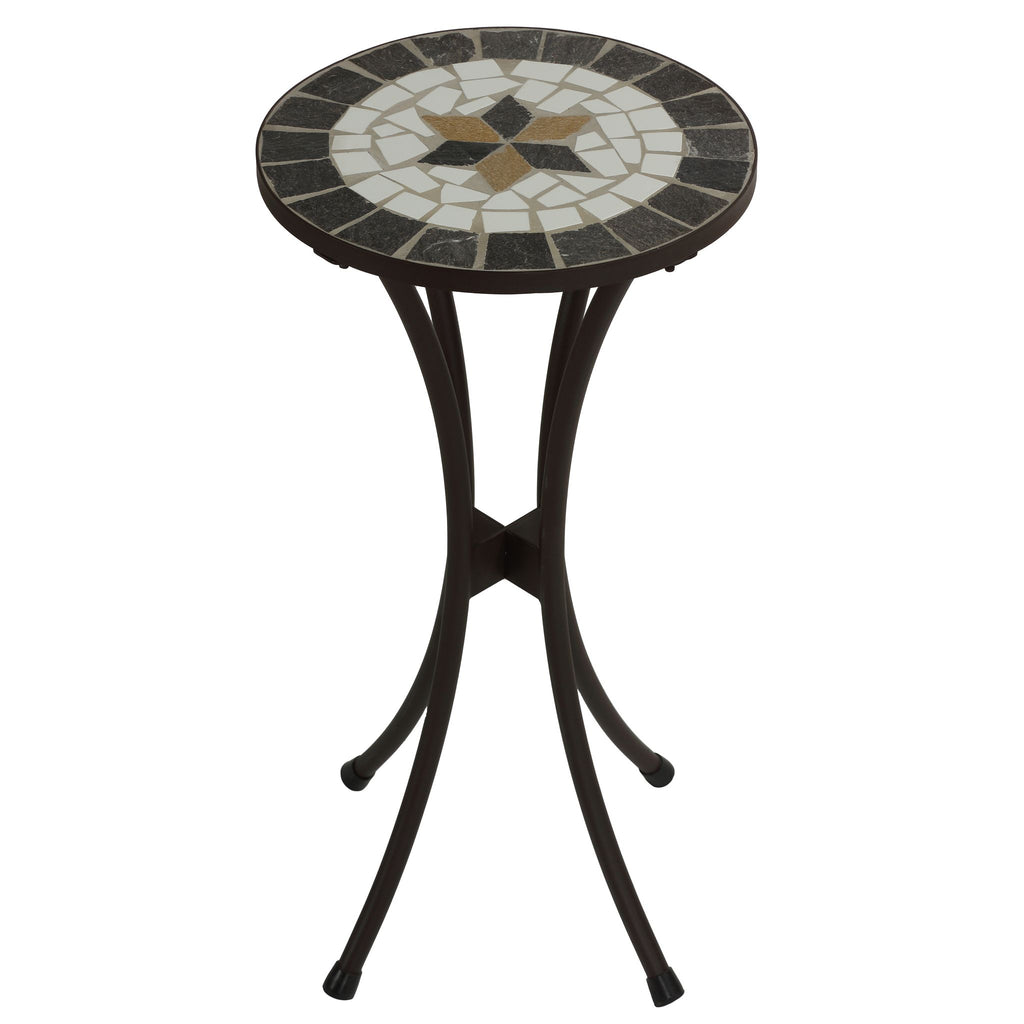 Cortesi Home Fudwick Mosaic Tile Top Side Table in Brown Metal 12" Round