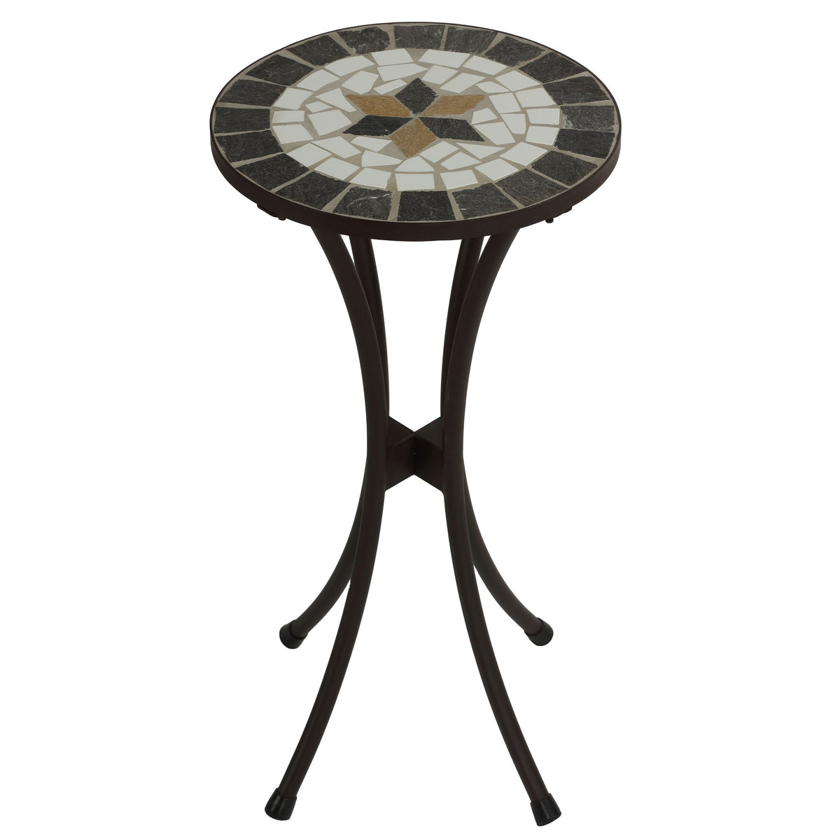 Cortesi Home Fudwick Mosaic Tile Top Side Table in Brown Metal 12" Round