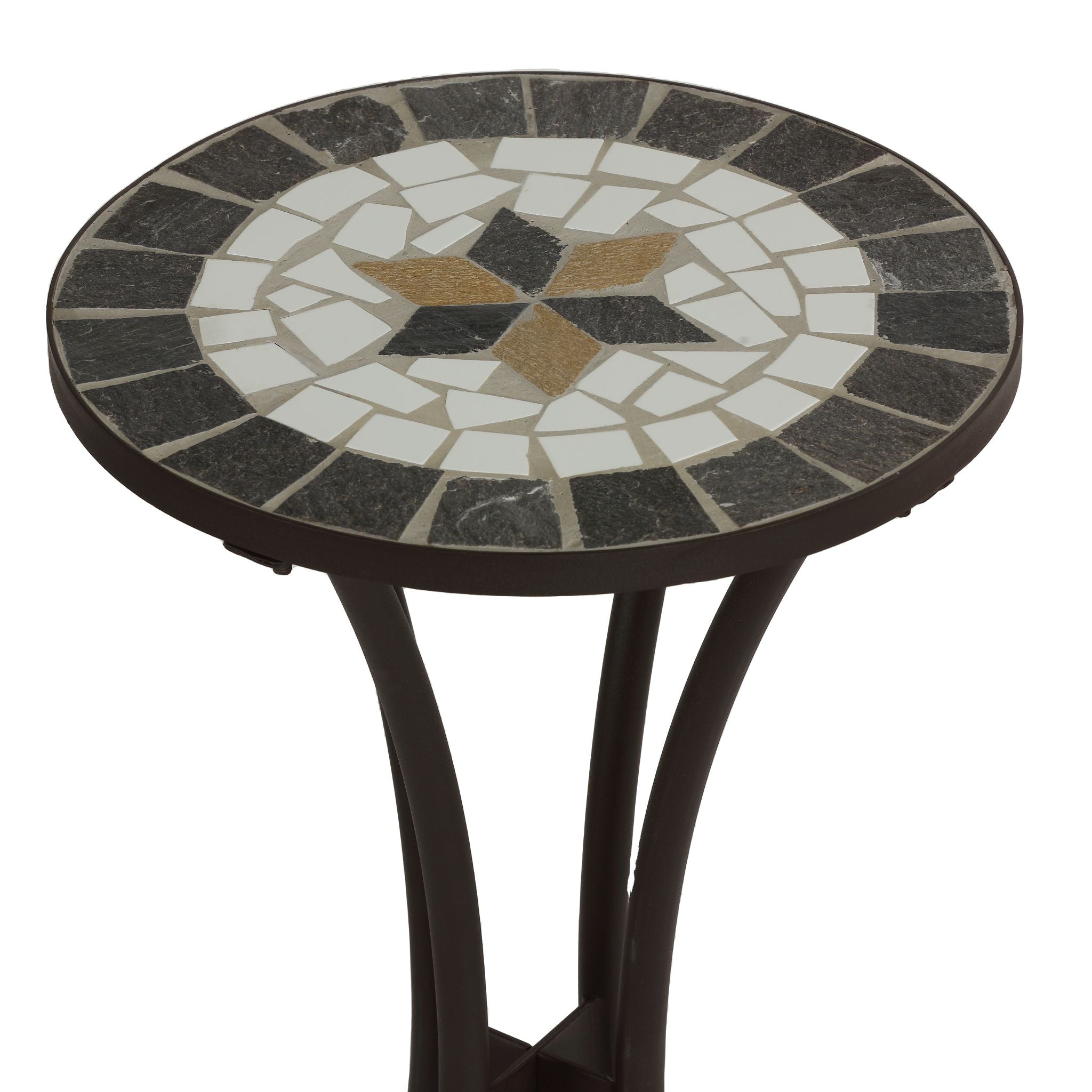 Cortesi Home Fudwick Mosaic Tile Top Side Table in Brown Metal 12" Round