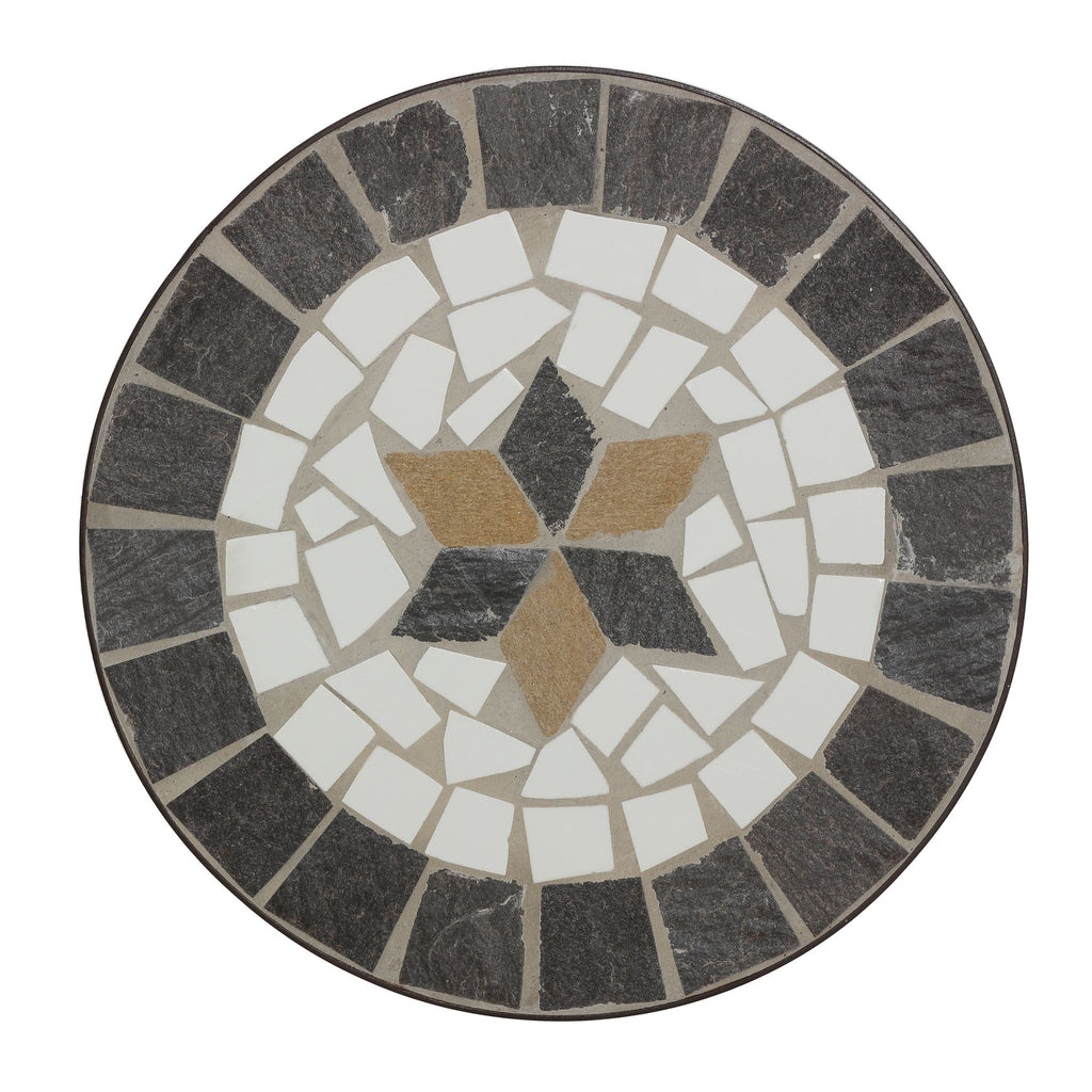 Cortesi Home Fudwick Mosaic Tile Top Side Table in Brown Metal 12" Round