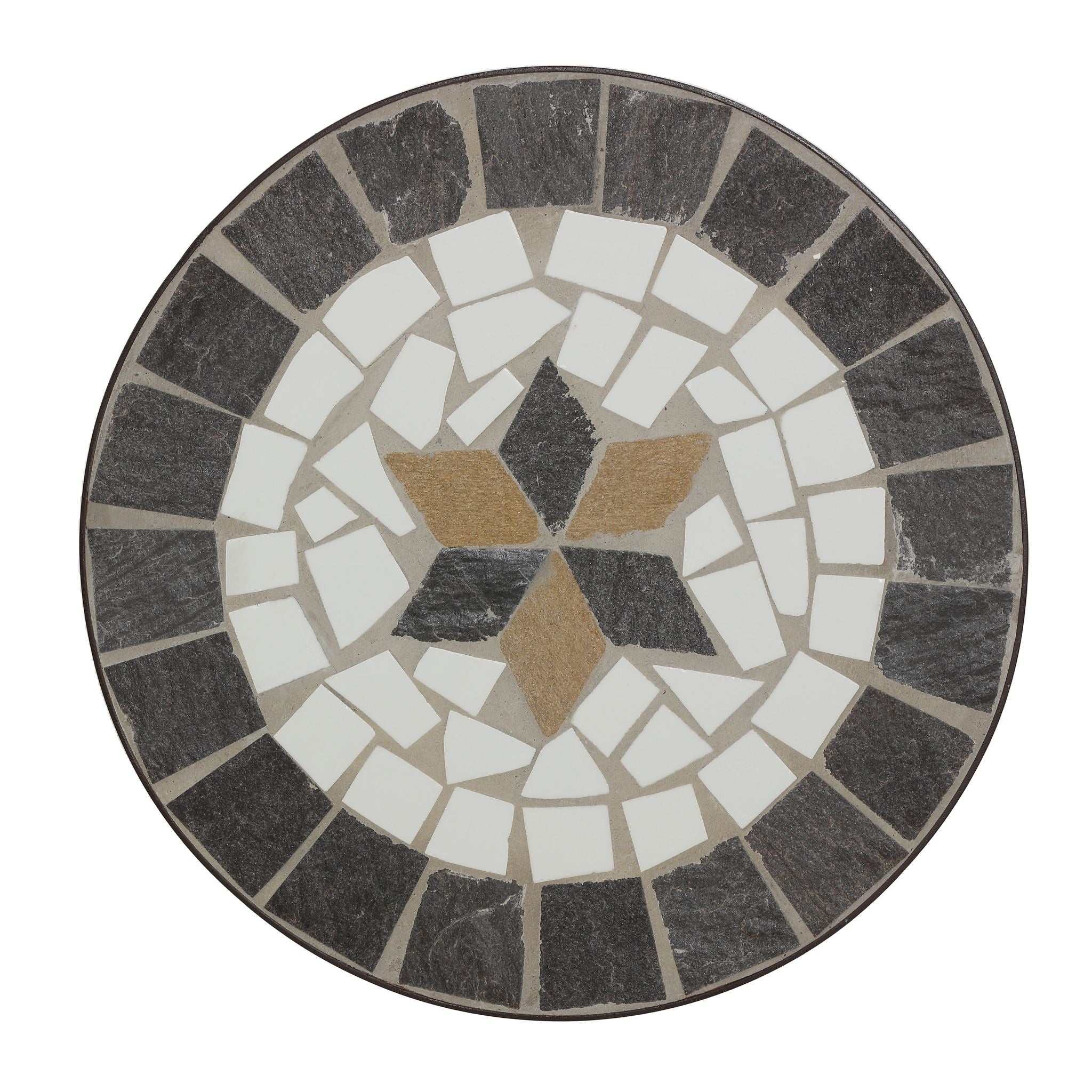 Cortesi Home Fudwick Mosaic Tile Top Side Table in Brown Metal 12" Round