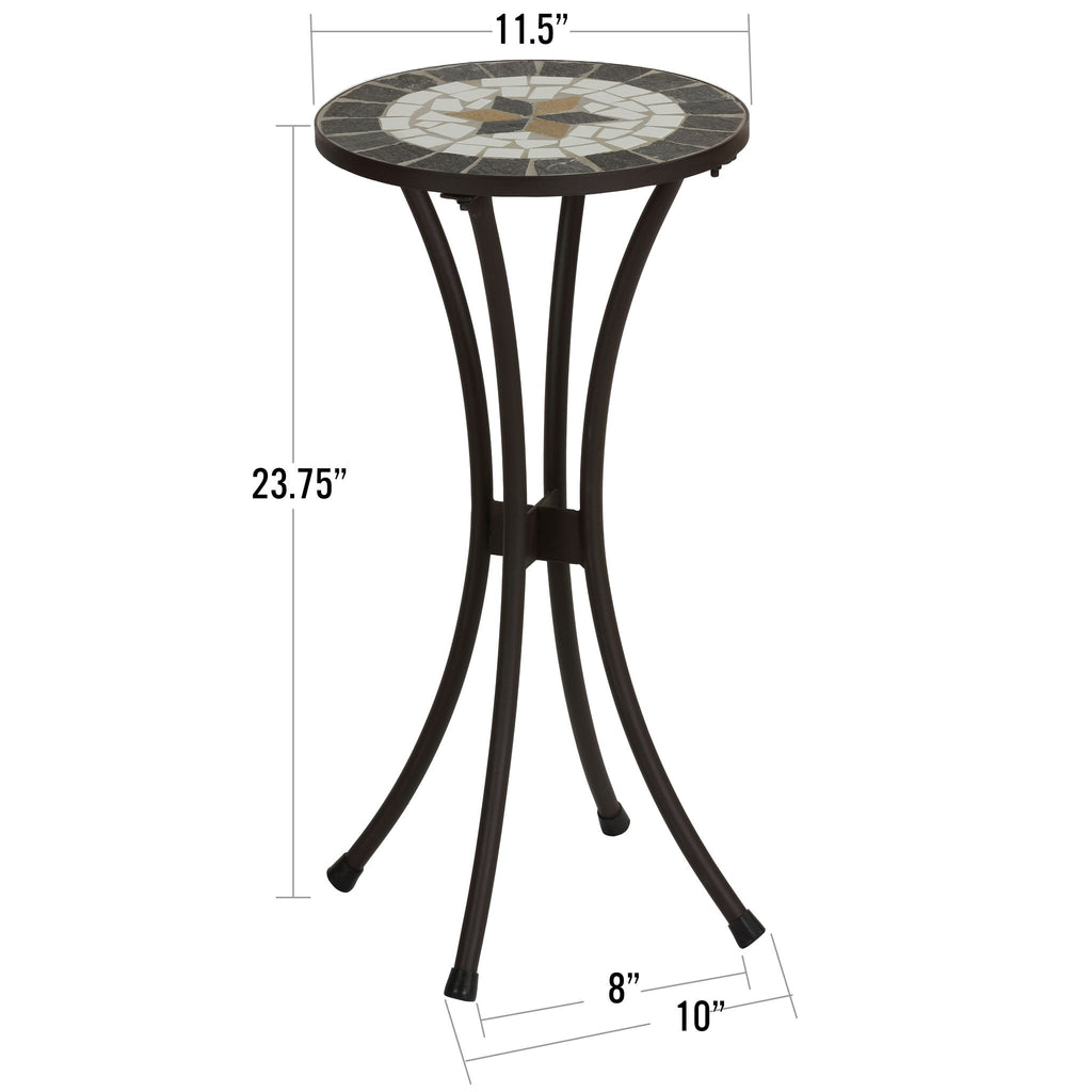 Cortesi Home Fudwick Mosaic Tile Top Side Table in Brown Metal 12" Round