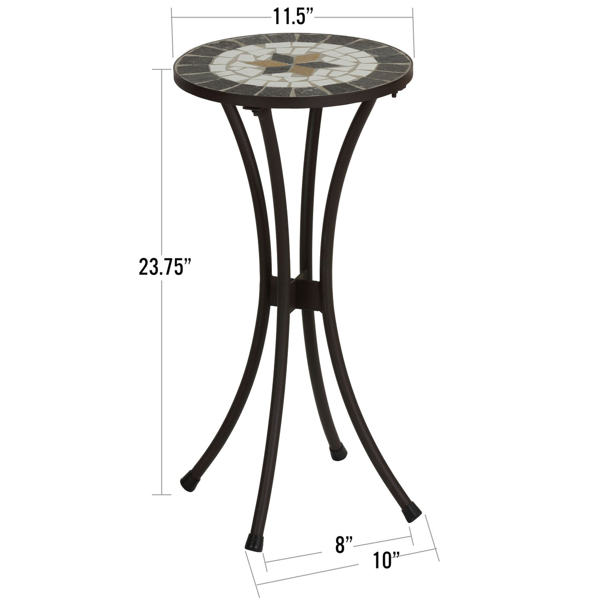 Cortesi Home Fudwick Mosaic Tile Top Side Table in Brown Metal 12" Round