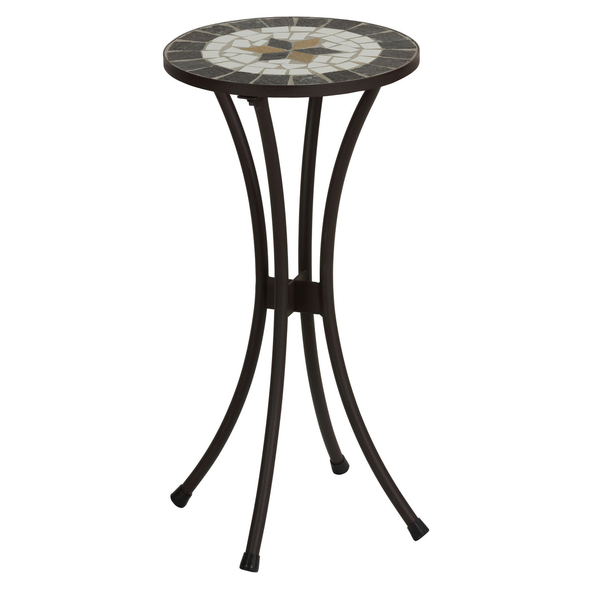 Cortesi Home Fudwick Mosaic Tile Top Side Table in Brown Metal 12" Round