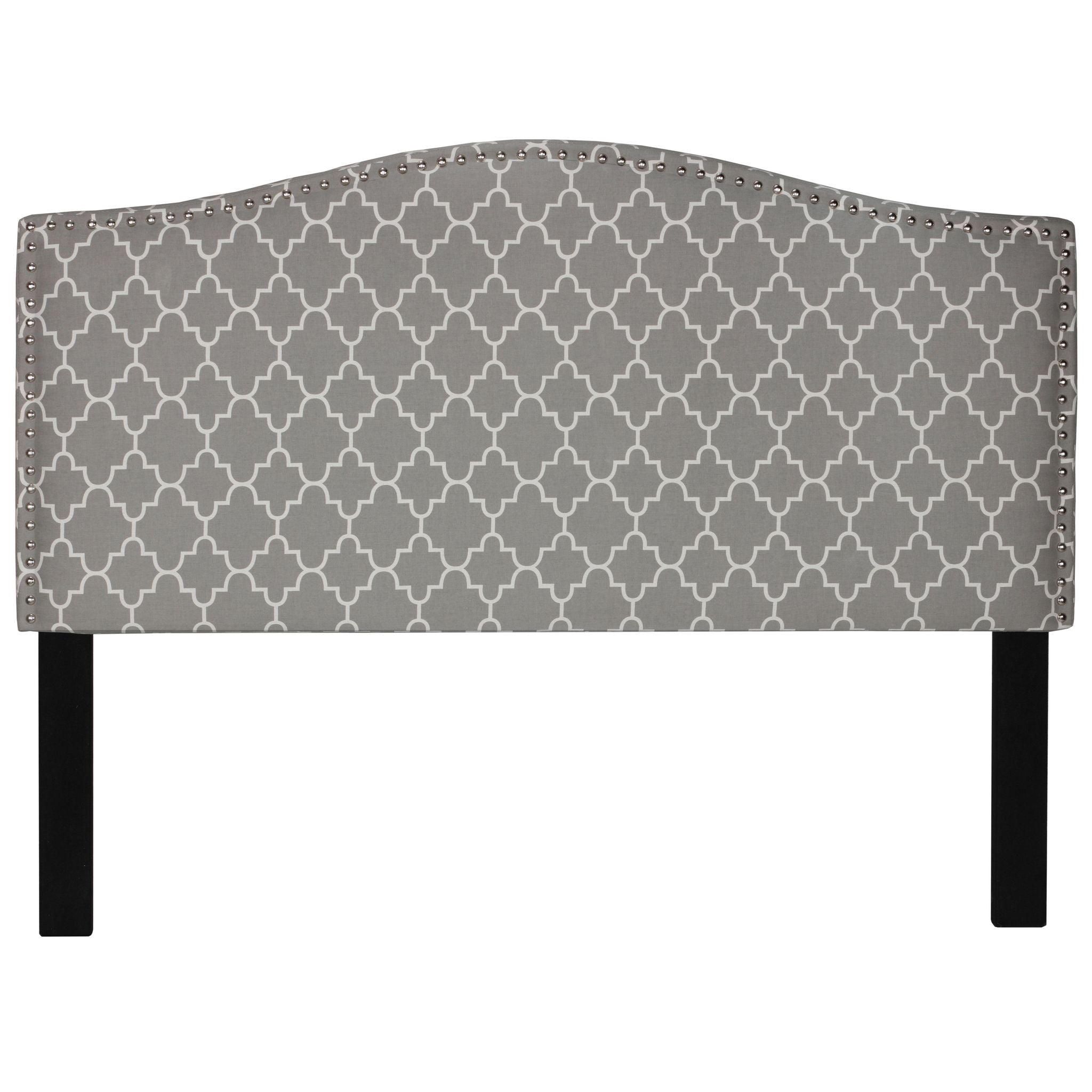 Lena Upholstered Queen Headboard with Nailhead Trim, Grey