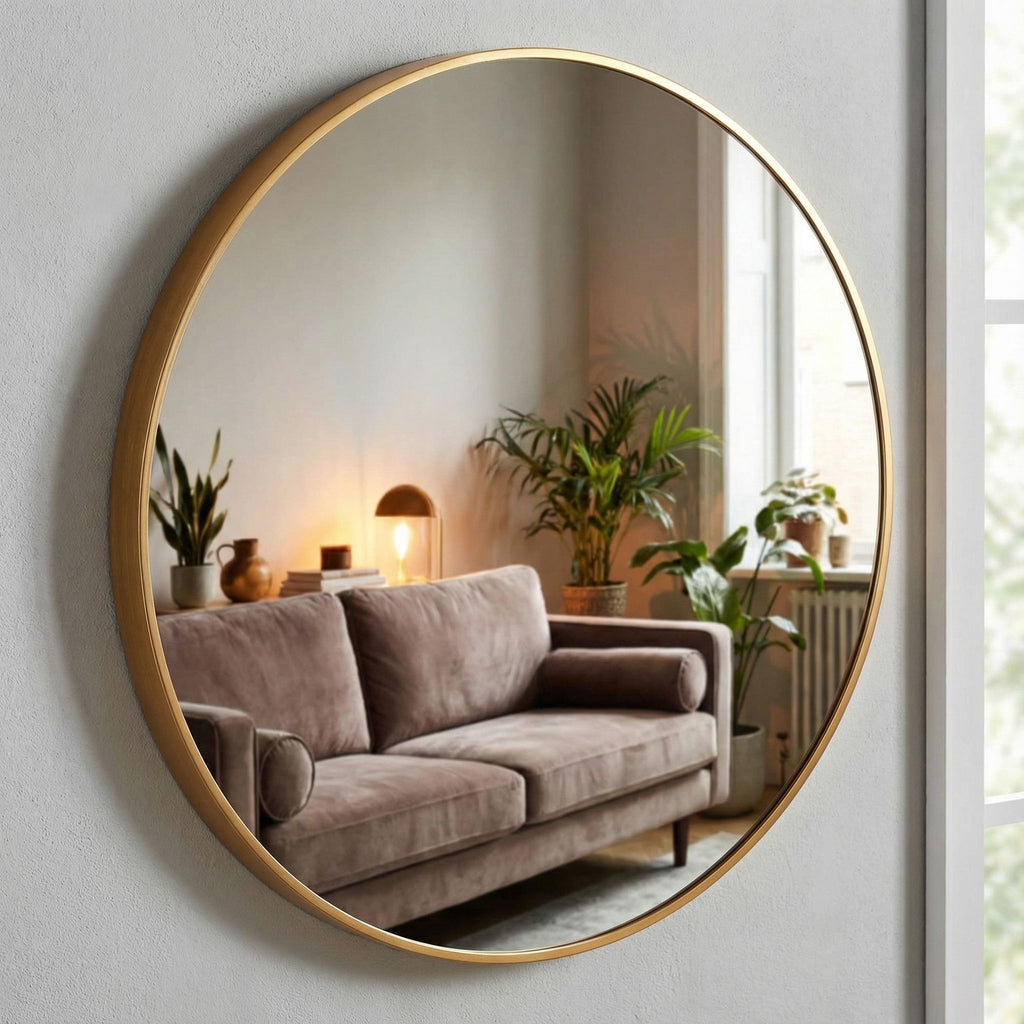 Opra Mirror, Round 24" with Brushed Gold Metal Frame