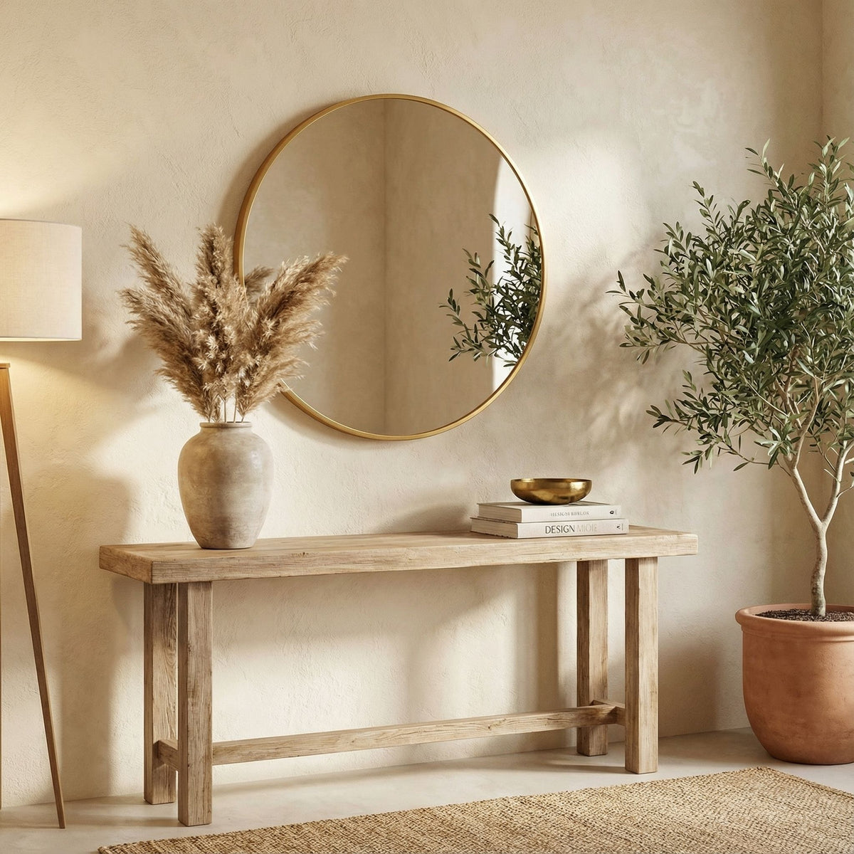 Opra Mirror, Round 24" with Brushed Gold Metal Frame