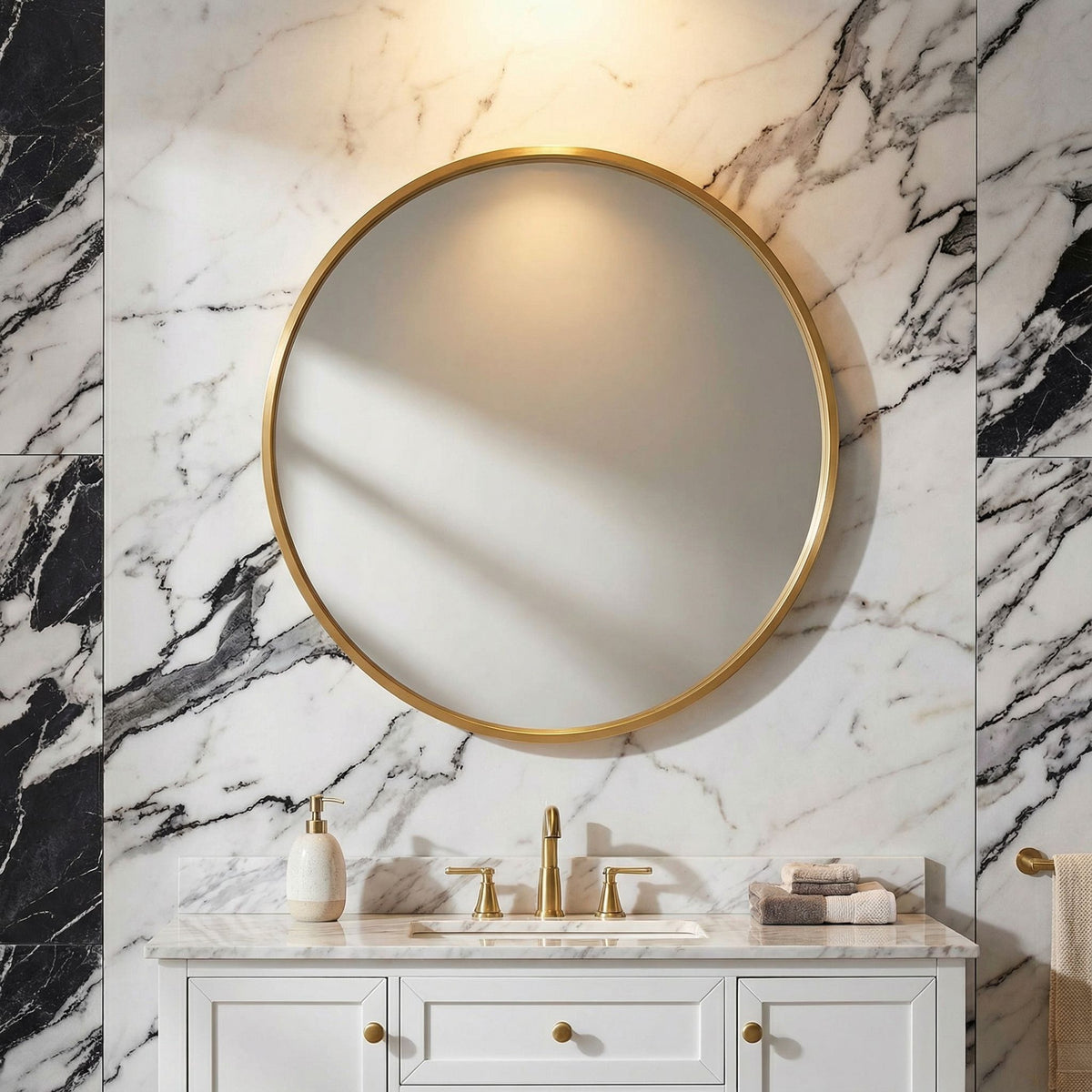 Opra Mirror, Round 24" with Brushed Gold Metal Frame