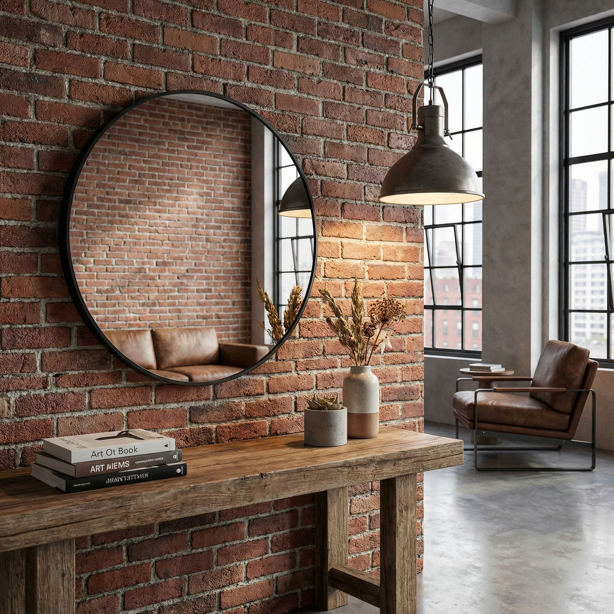 Opra Mirror, Round 24" with Brushed Black Metal Frame