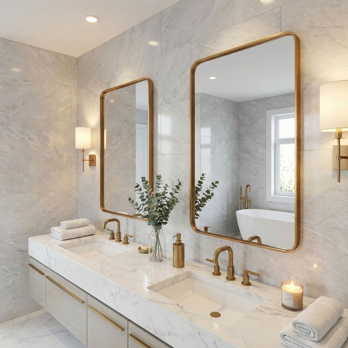 Ellen Rectangular Mirror with Rounded Corners, Gold, 22x30