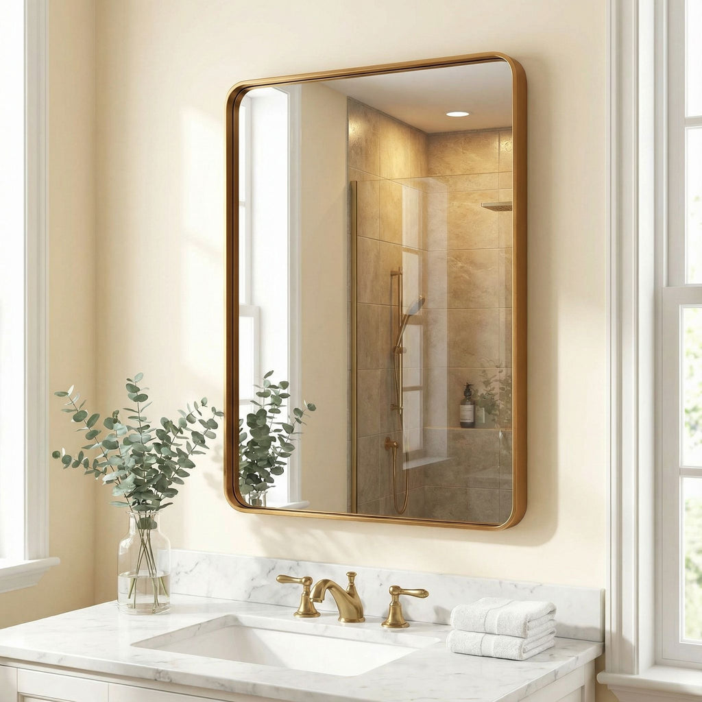 Ellen Rectangular Mirror with Rounded Corners, Gold, 22x30