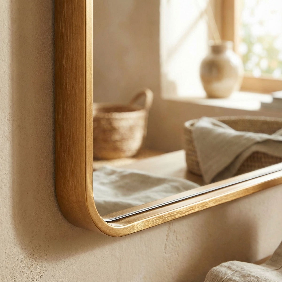 Ellen Rectangular Mirror with Rounded Corners, Gold, 22x30