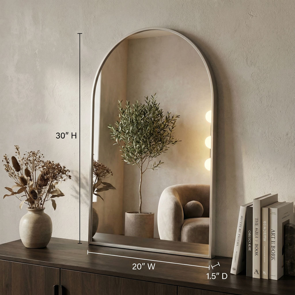 Lucy Arched Mirror with Brushed Silver Aluminum Frame, 20x30