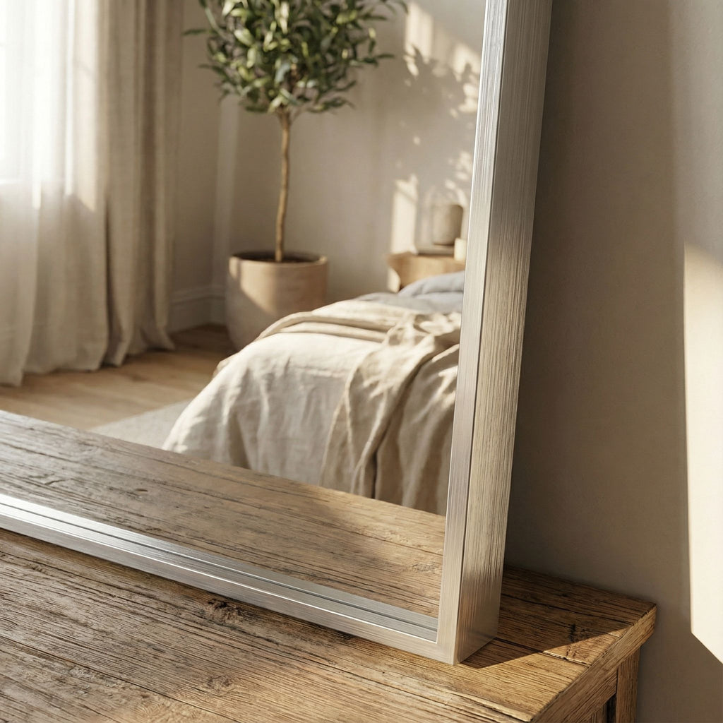 Lucy Arched Mirror with Brushed Silver Aluminum Frame, 20x30