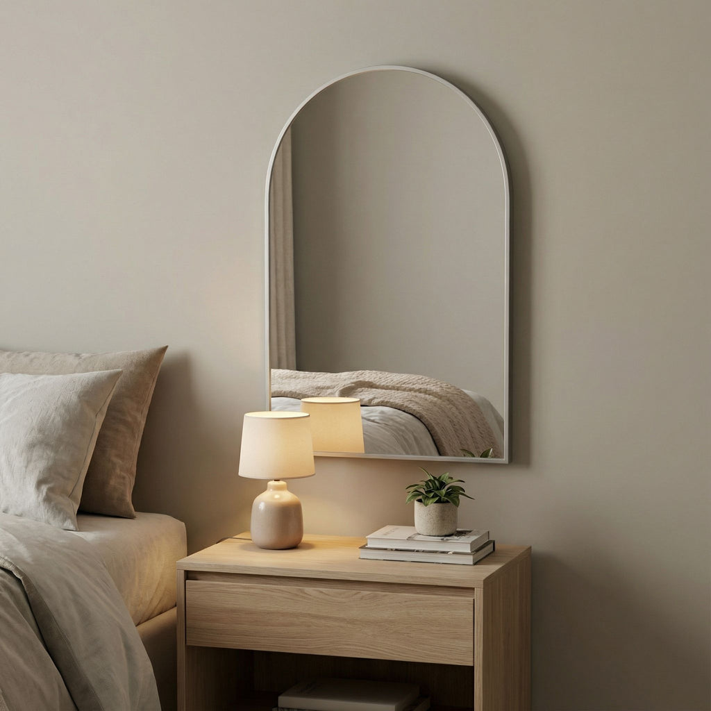 Lucy Arched Mirror with Brushed Silver Aluminum Frame, 20x30