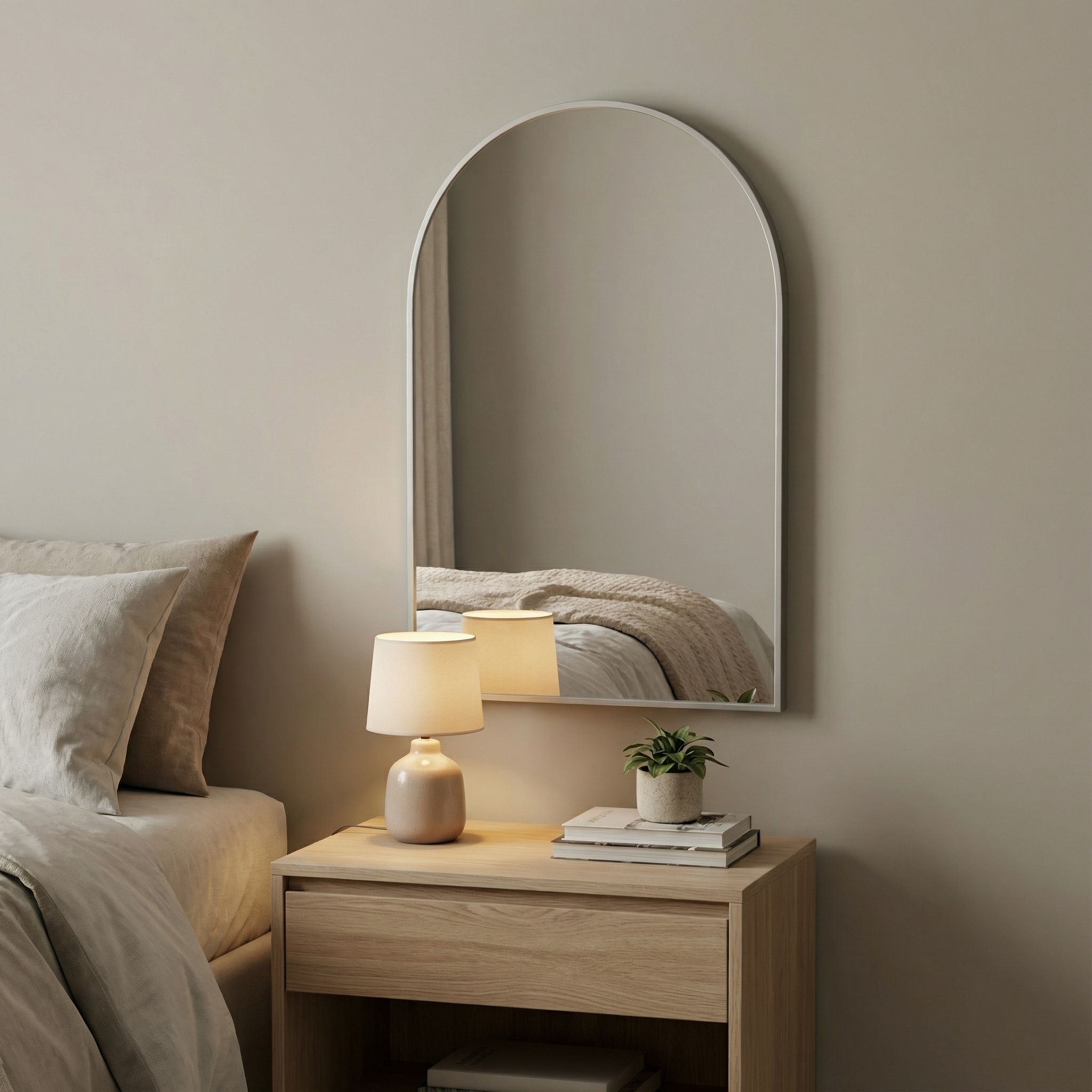 Lucy Arched Mirror with Brushed Silver Aluminum Frame, 20x30