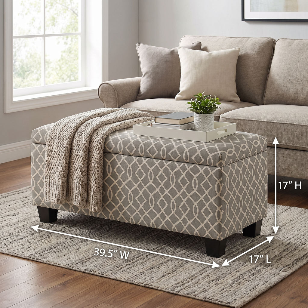 Kiki Upholstered Storage Ottoman, Grey Pattern