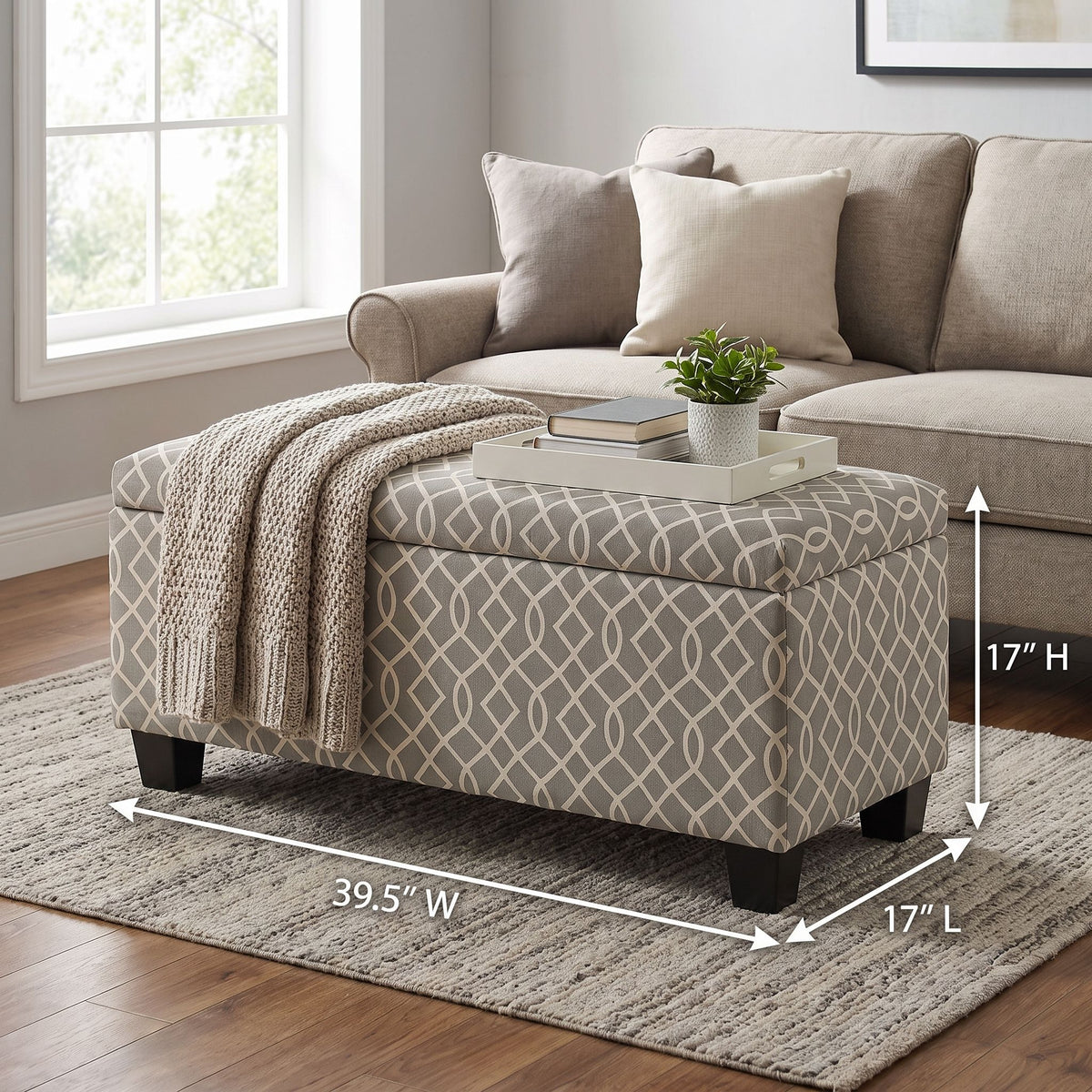 Kiki Upholstered Storage Ottoman, Grey Pattern