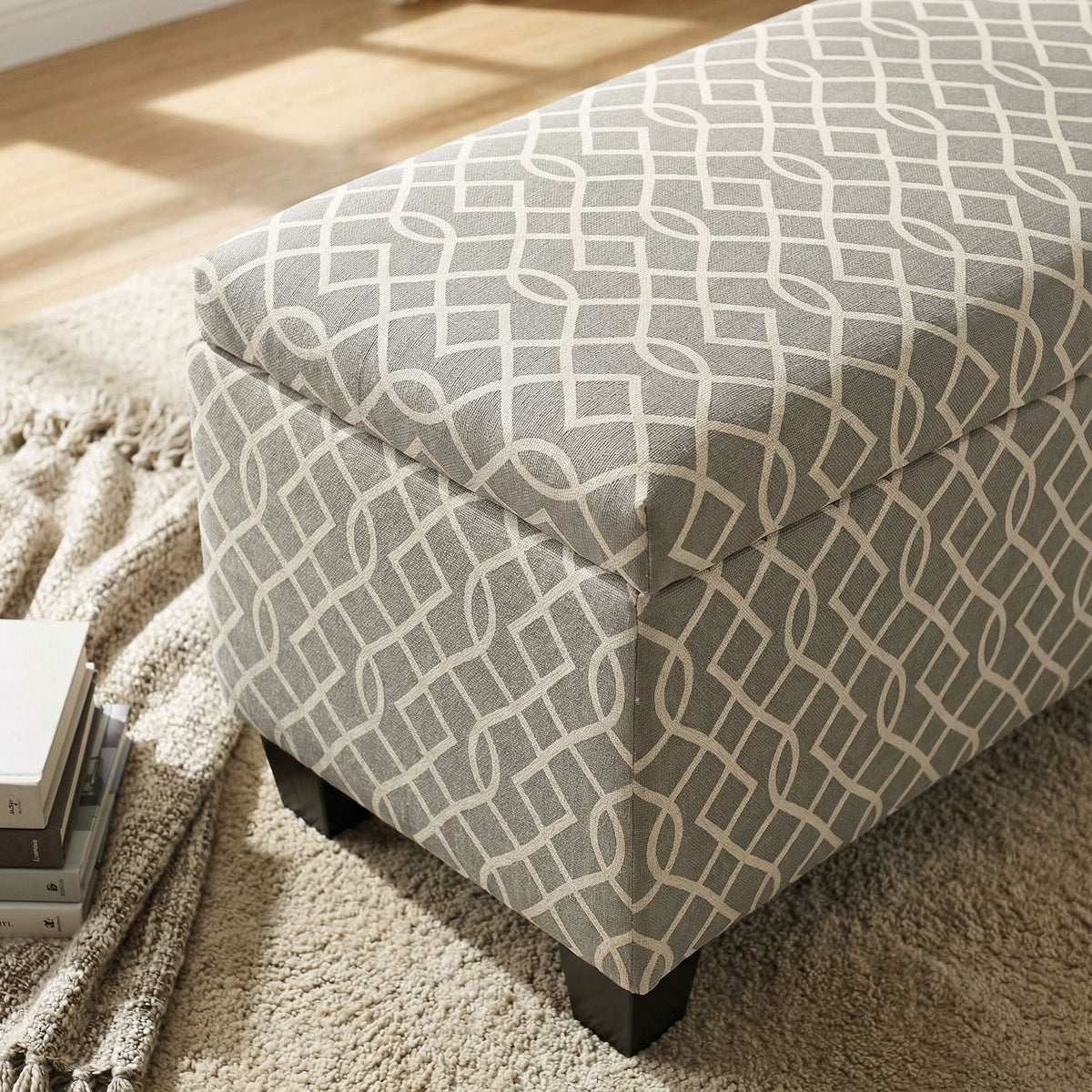 Kiki Upholstered Storage Ottoman, Grey Pattern
