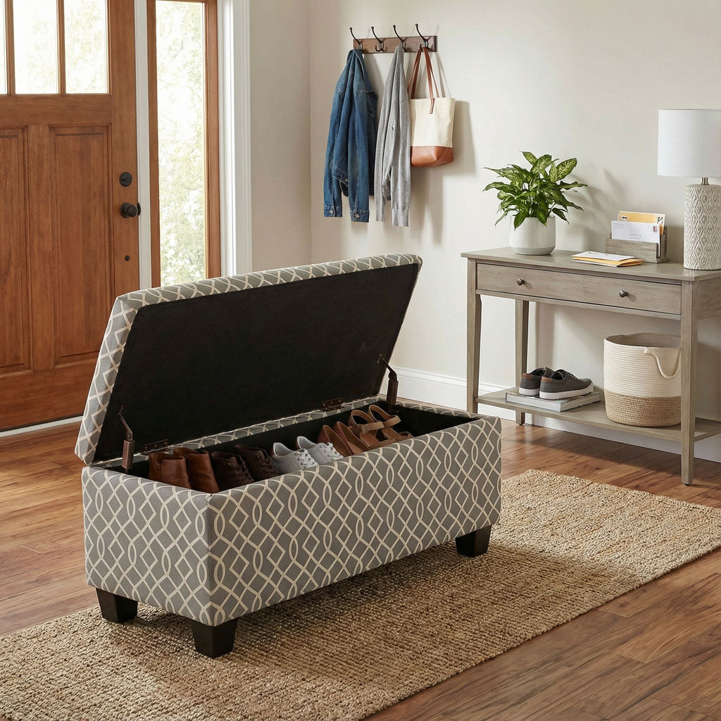 Kiki Upholstered Storage Ottoman, Grey Pattern