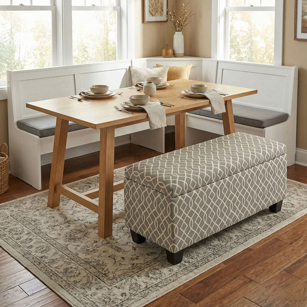 Kiki Upholstered Storage Ottoman, Grey Pattern