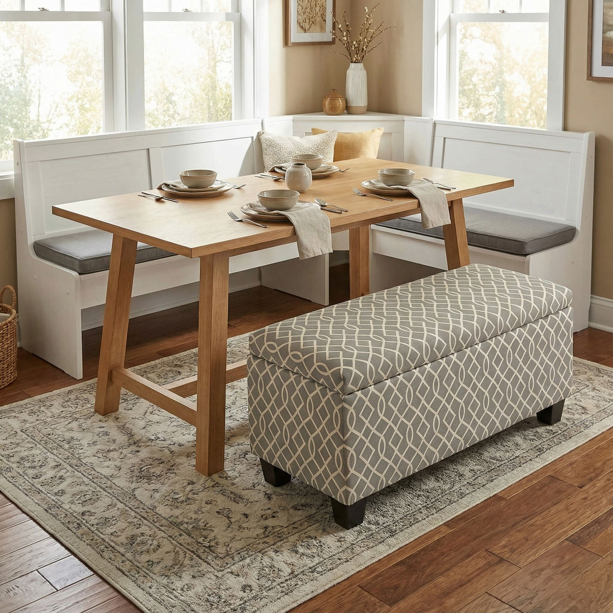 Kiki Upholstered Storage Ottoman, Grey Pattern