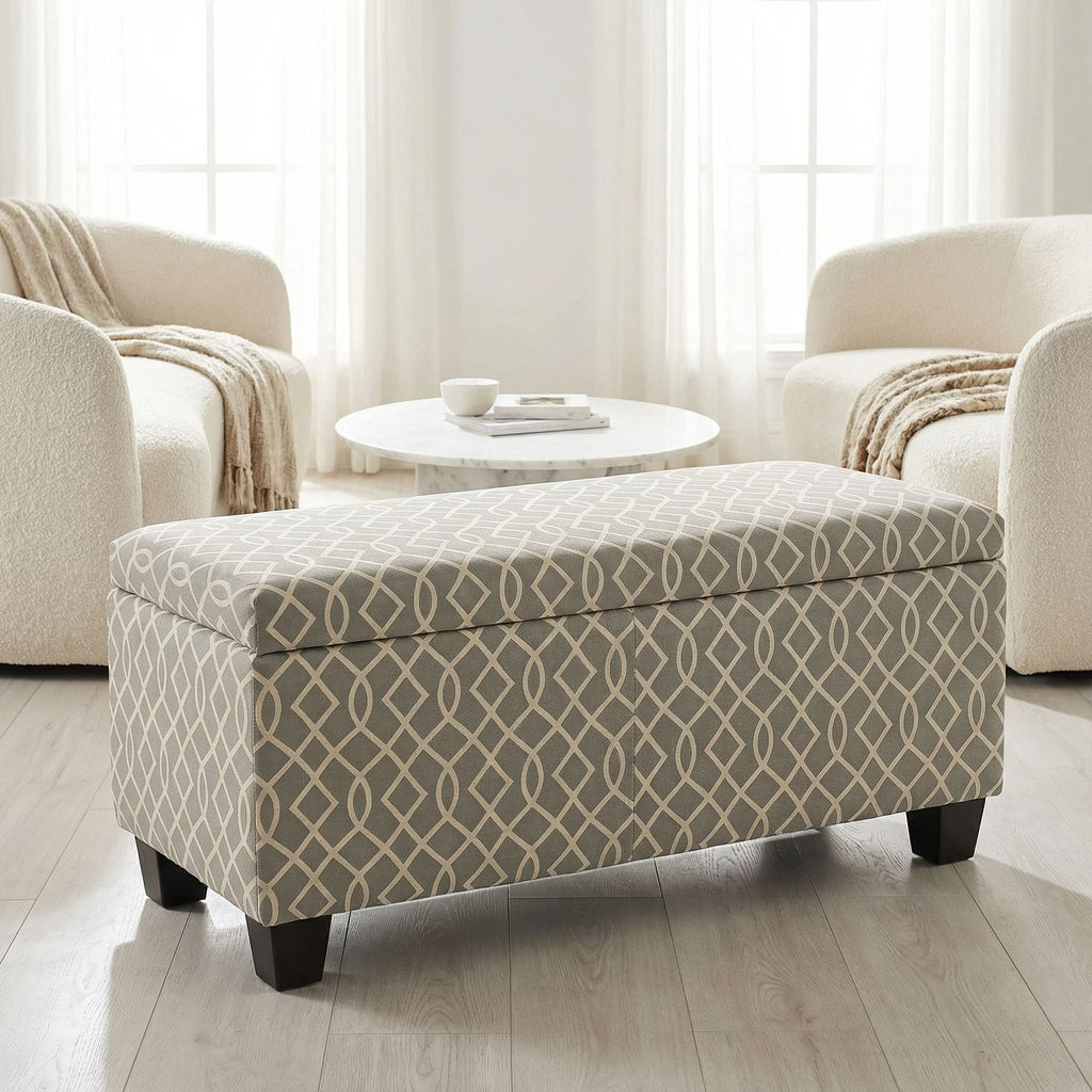 Kiki Upholstered Storage Ottoman, Grey Pattern